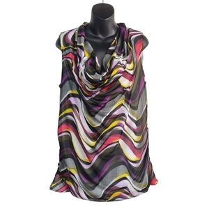 Dana Buchman Women's SLVLS Mesh Cowl Neck Top Blouse Size L NWT